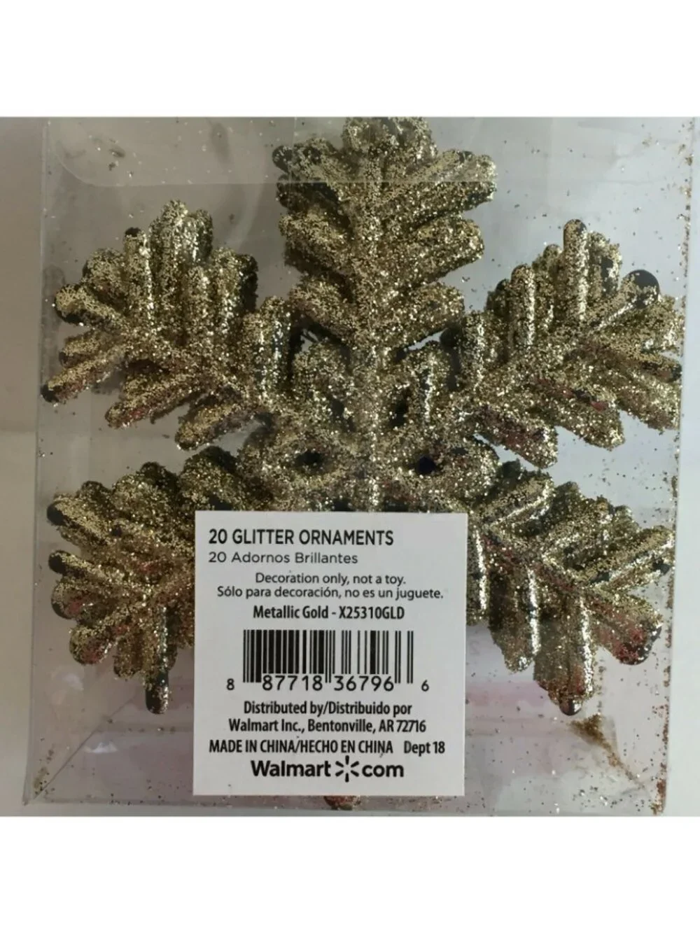 20 Gold Glitter Snowflake Ornament Christmas Tree Ugly Sweater Holiday